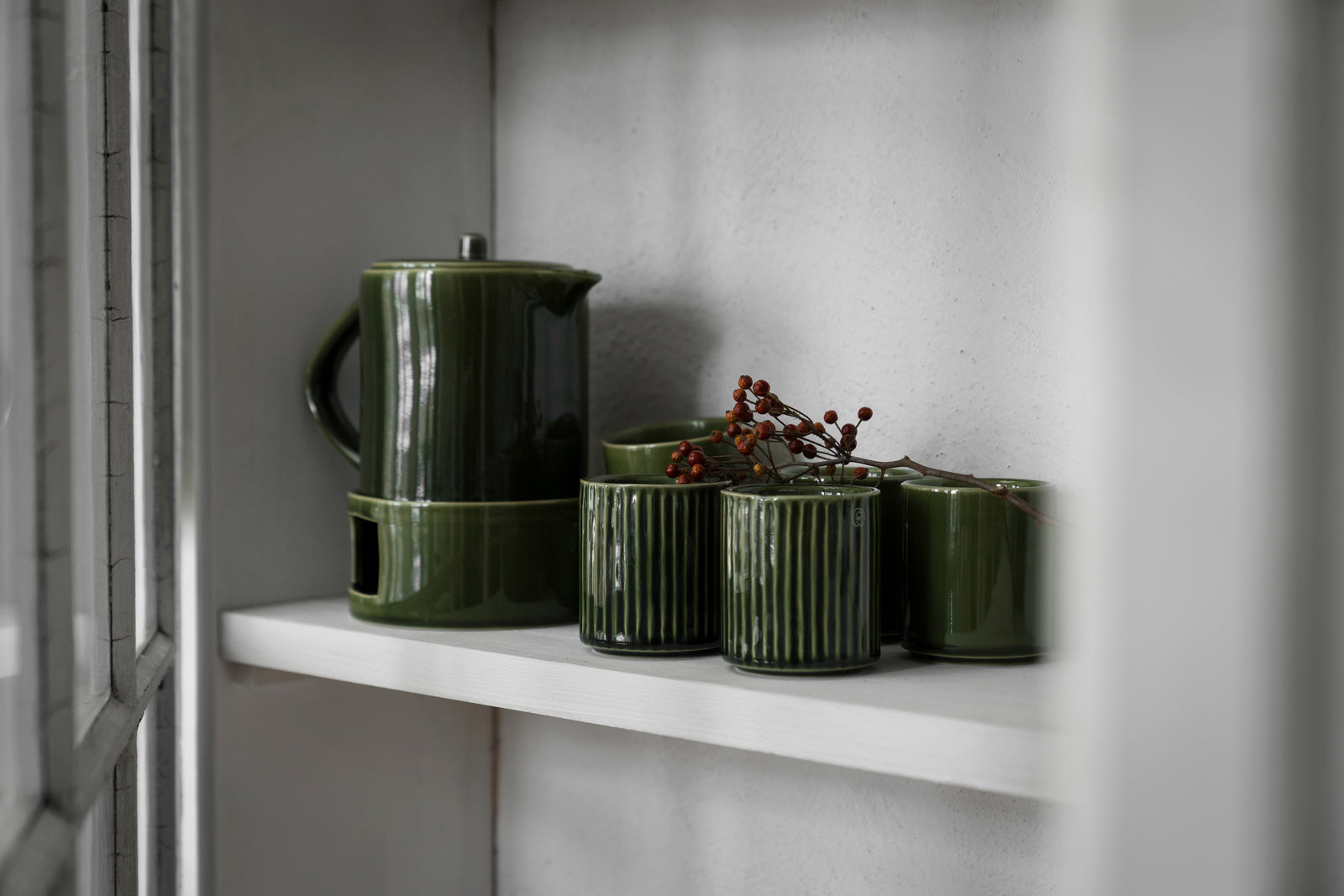 Glöggkanna med värmare grön glaserad