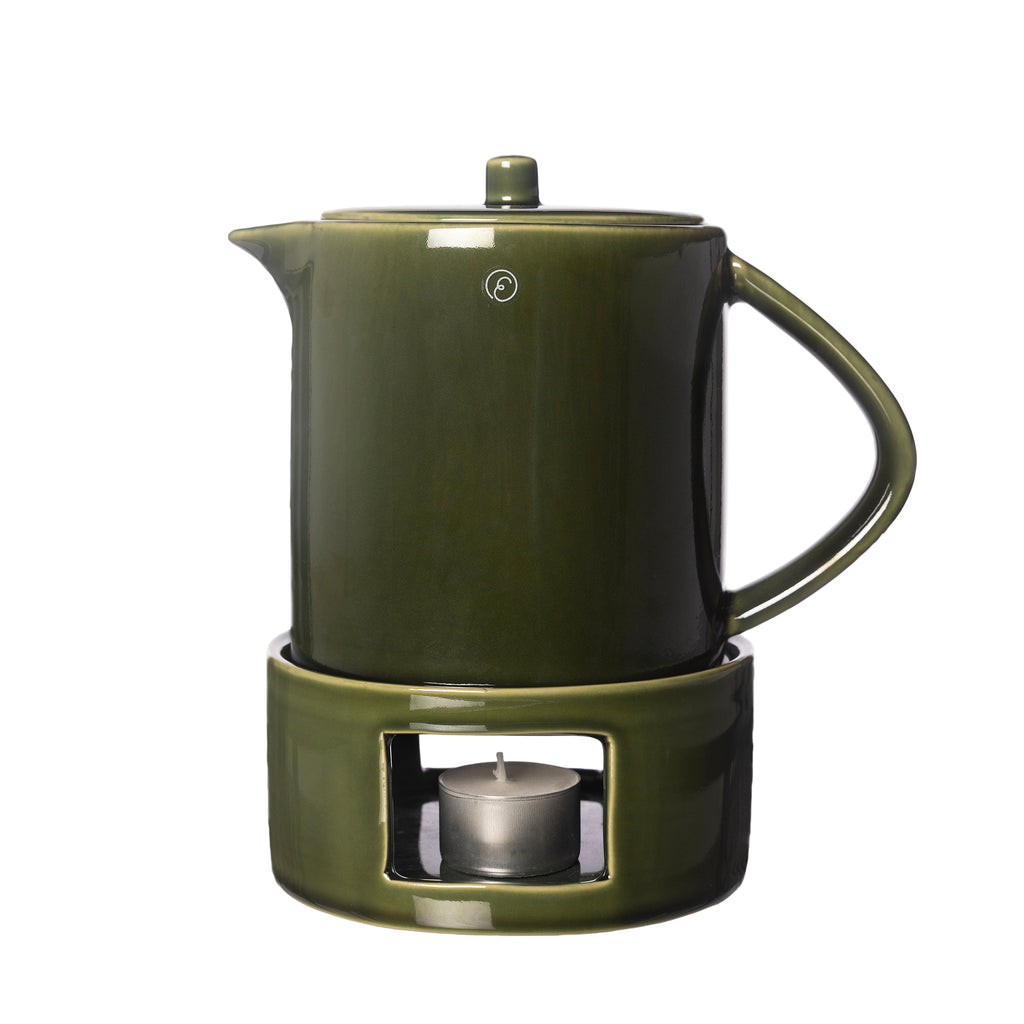 Glöggkanna med värmare grön glaserad