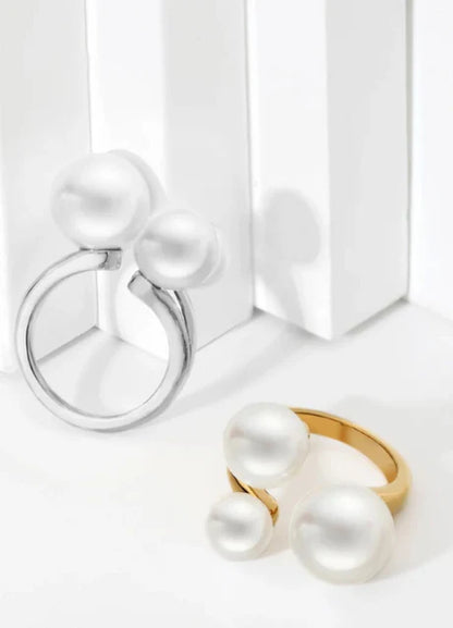 Therese Triple Glass Pearl Ring - Guld