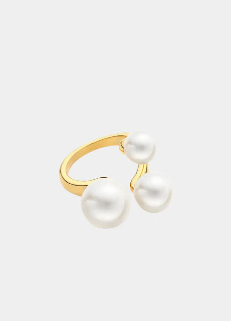 Therese Triple Glass Pearl Ring - Guld